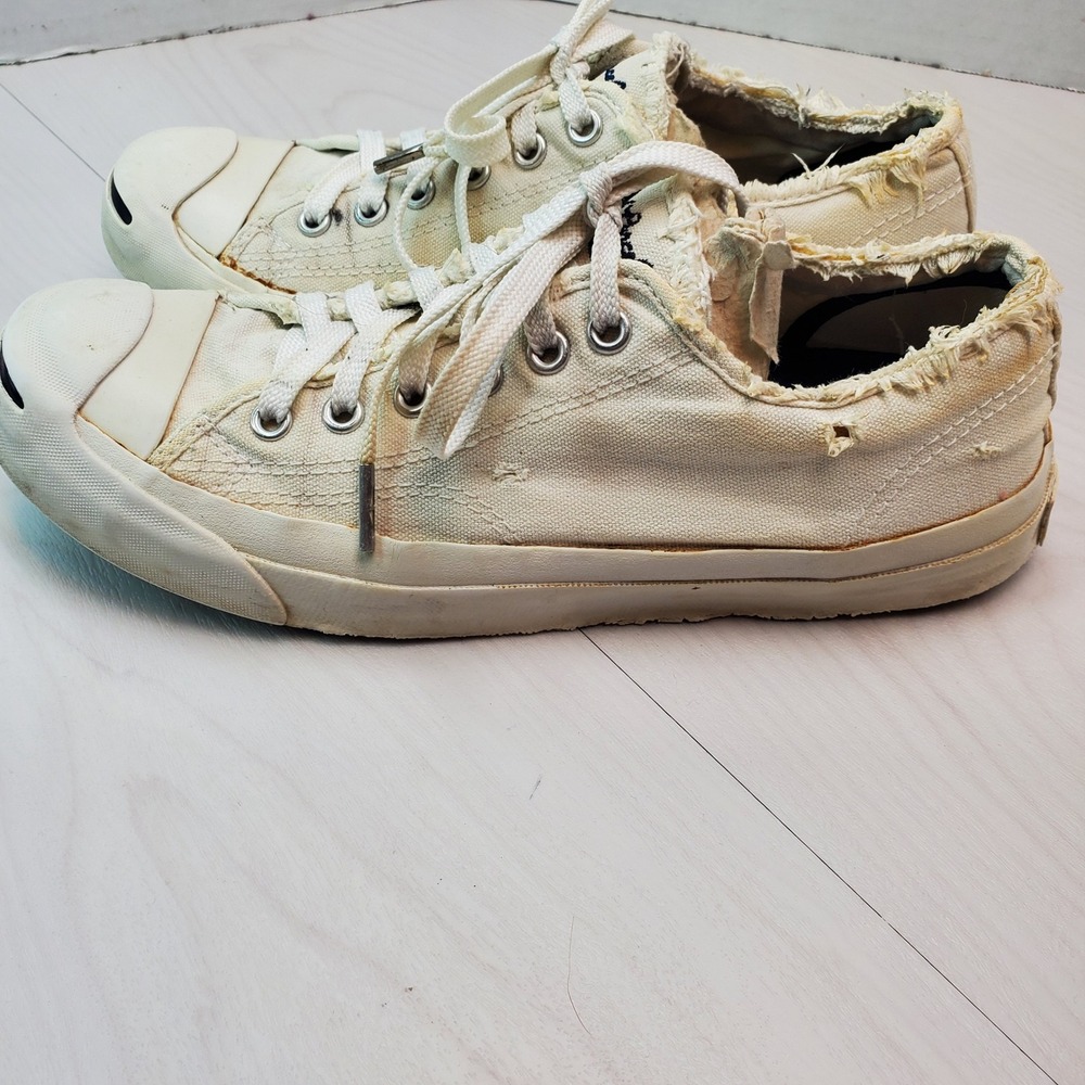 Converse Jack Purcell Low Top Canvas Sneakers Cream White Men's Size 7 US 6 UK - Picture 2 of 16